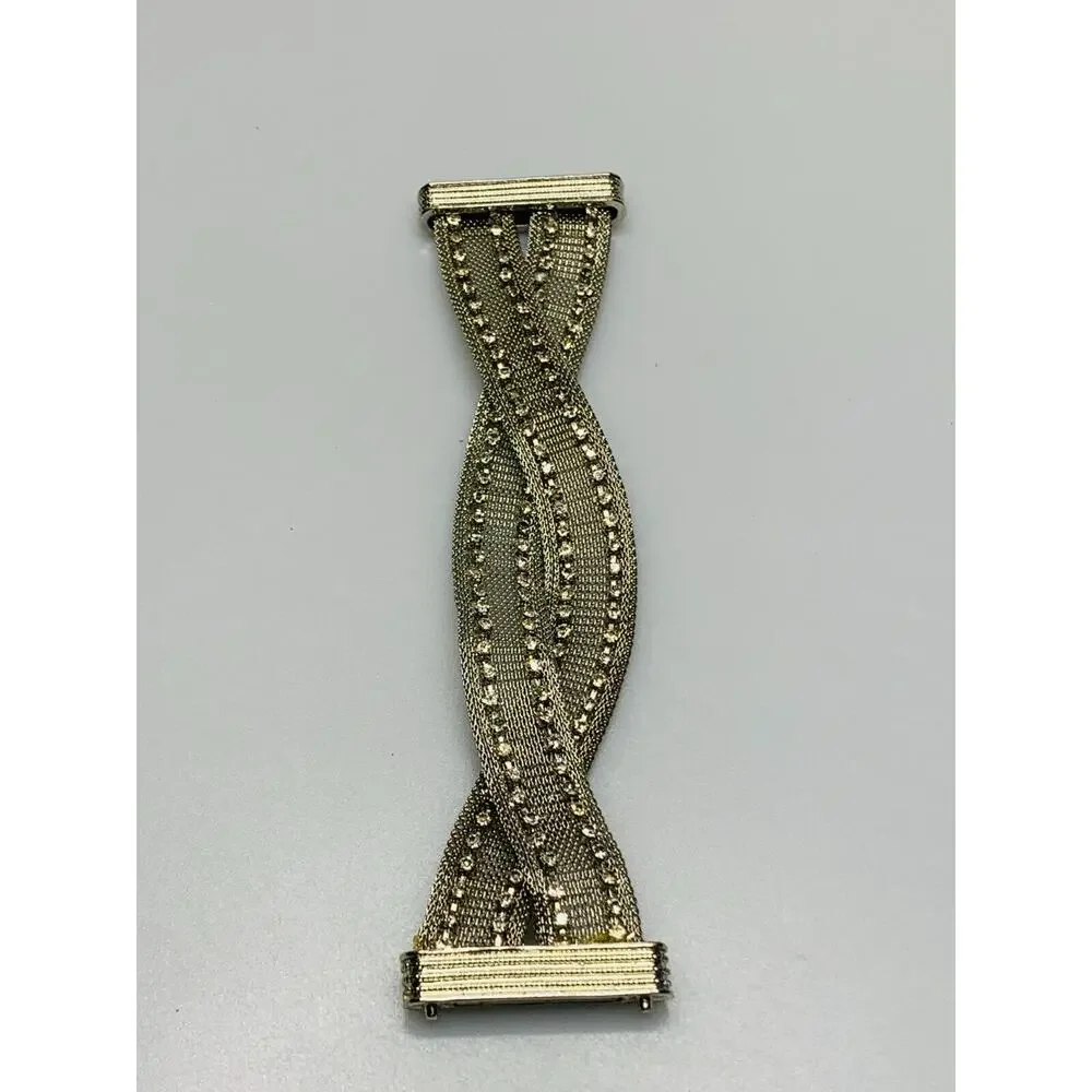 Silver Metal Mesh Bracelet with Rhinestones, Magnetic Clasp